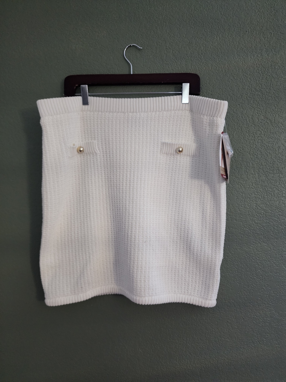 NWT French Connection Cream Textured Knit Pencil Mini Skirt XL Gold Buttons
